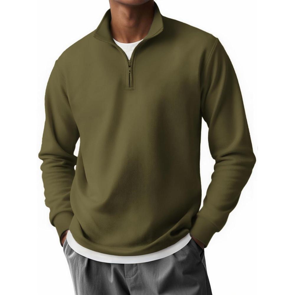 imageCOOFANDY Mens Quarter Zip Pullover Long Sleeve Casual 14 Zip Sweatshirt Lightweight Solid Mock Neck Sweater PoloArmy Green