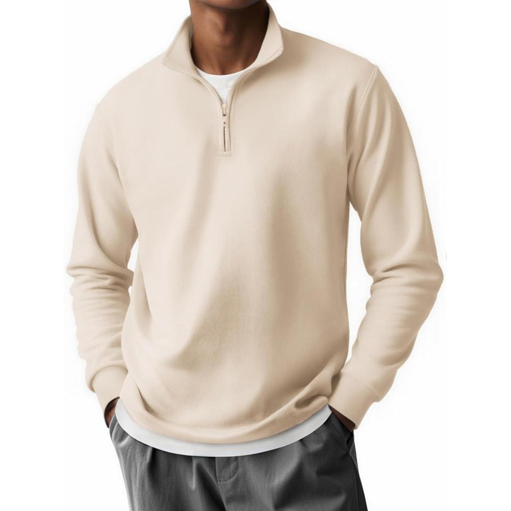 imageCOOFANDY Mens Quarter Zip Pullover Long Sleeve Casual 14 Zip Sweatshirt Lightweight Solid Mock Neck Sweater PoloBeige