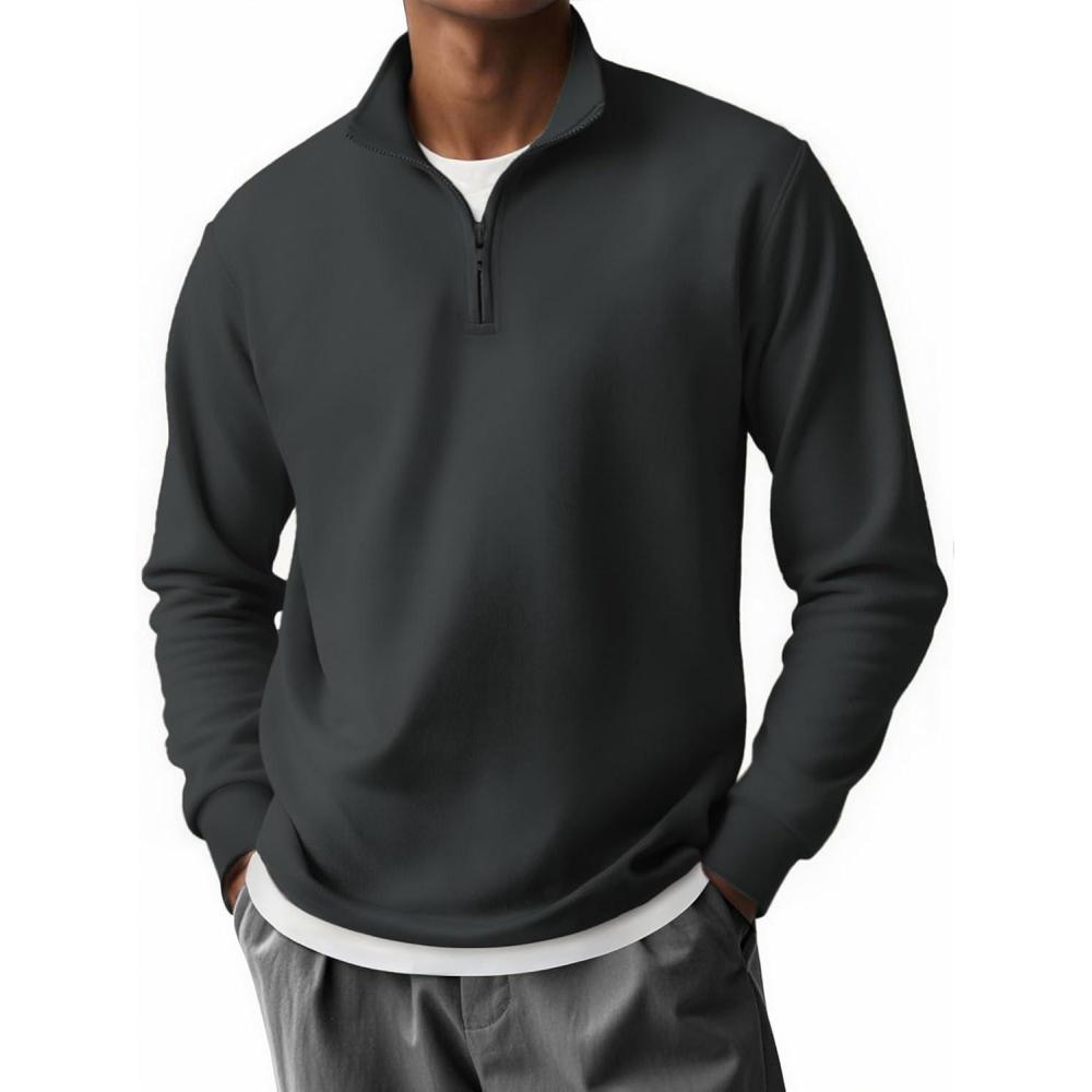 imageCOOFANDY Mens Quarter Zip Pullover Long Sleeve Casual 14 Zip Sweatshirt Lightweight Solid Mock Neck Sweater PoloDrak Grey
