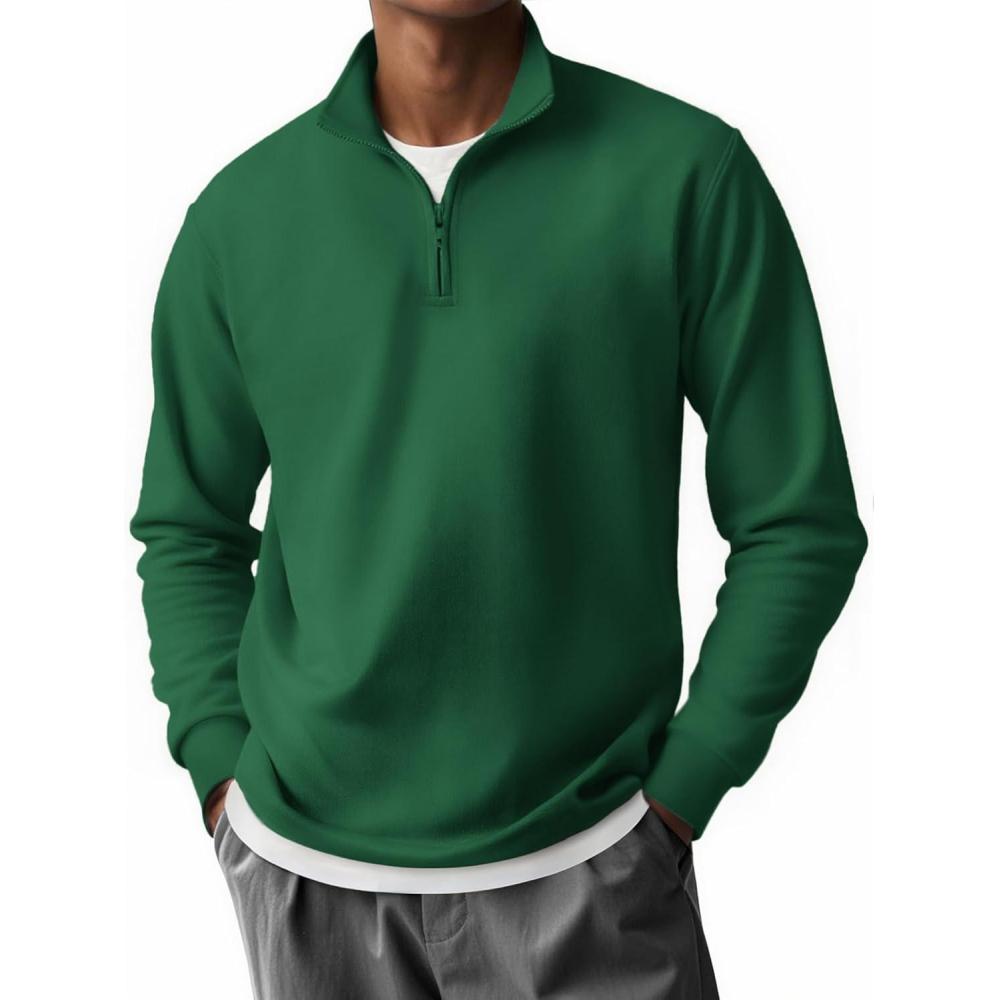 imageCOOFANDY Mens Quarter Zip Pullover Long Sleeve Casual 14 Zip Sweatshirt Lightweight Solid Mock Neck Sweater PoloGreen