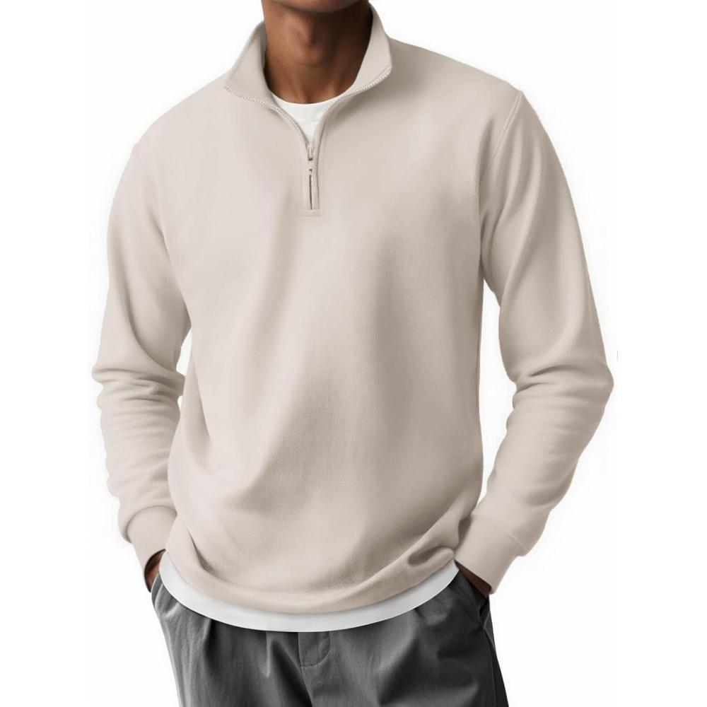 imageCOOFANDY Mens Quarter Zip Pullover Long Sleeve Casual 14 Zip Sweatshirt Lightweight Solid Mock Neck Sweater PoloLight Khaki