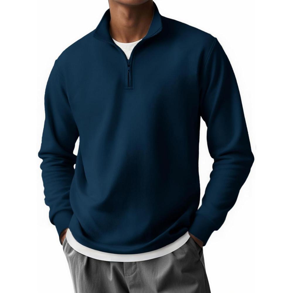 imageCOOFANDY Mens Quarter Zip Pullover Long Sleeve Casual 14 Zip Sweatshirt Lightweight Solid Mock Neck Sweater PoloNavy Blue