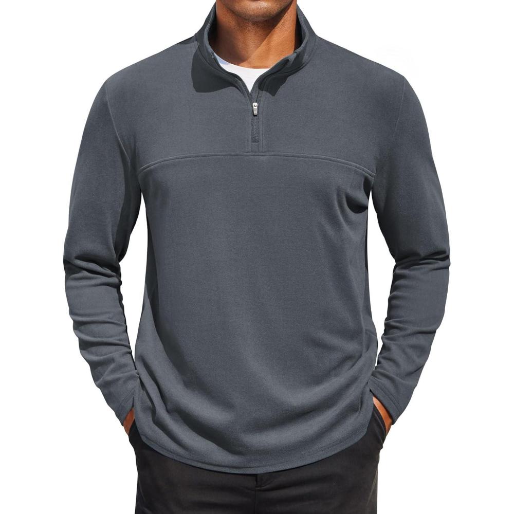 imageCOOFANDY Mens Quarter Zip Pullover Long Sleeve Mock Turtleneck Sweatshirts Thermal Workout Golf Polo ShirtDeep Grey