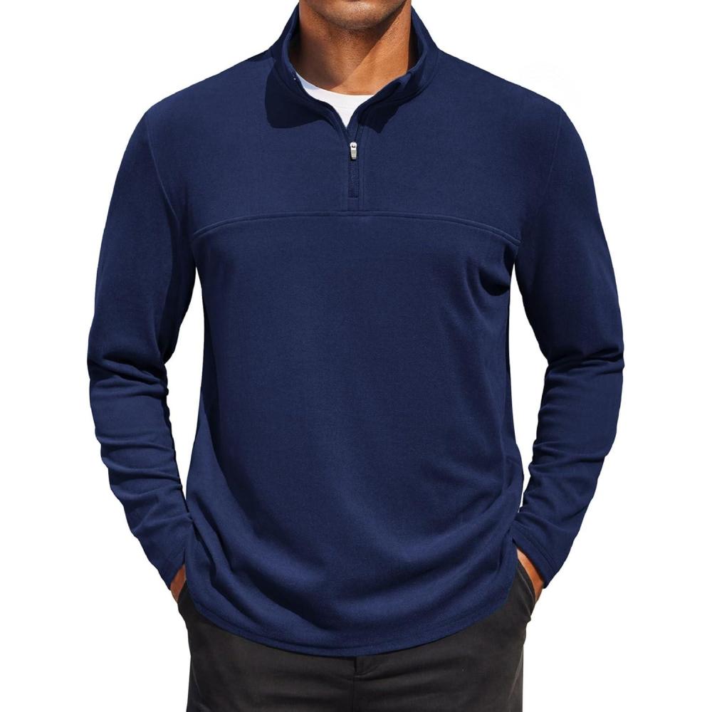 imageCOOFANDY Mens Quarter Zip Pullover Long Sleeve Mock Turtleneck Sweatshirts Thermal Workout Golf Polo ShirtNavy Blue