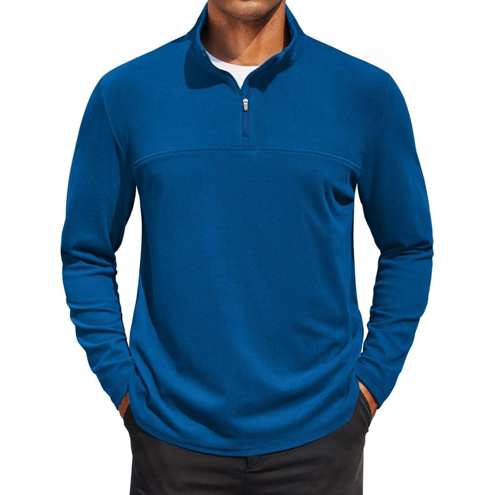 imageCOOFANDY Mens Quarter Zip Pullover Long Sleeve Mock Turtleneck Sweatshirts Thermal Workout Golf Polo ShirtRoyal Blue