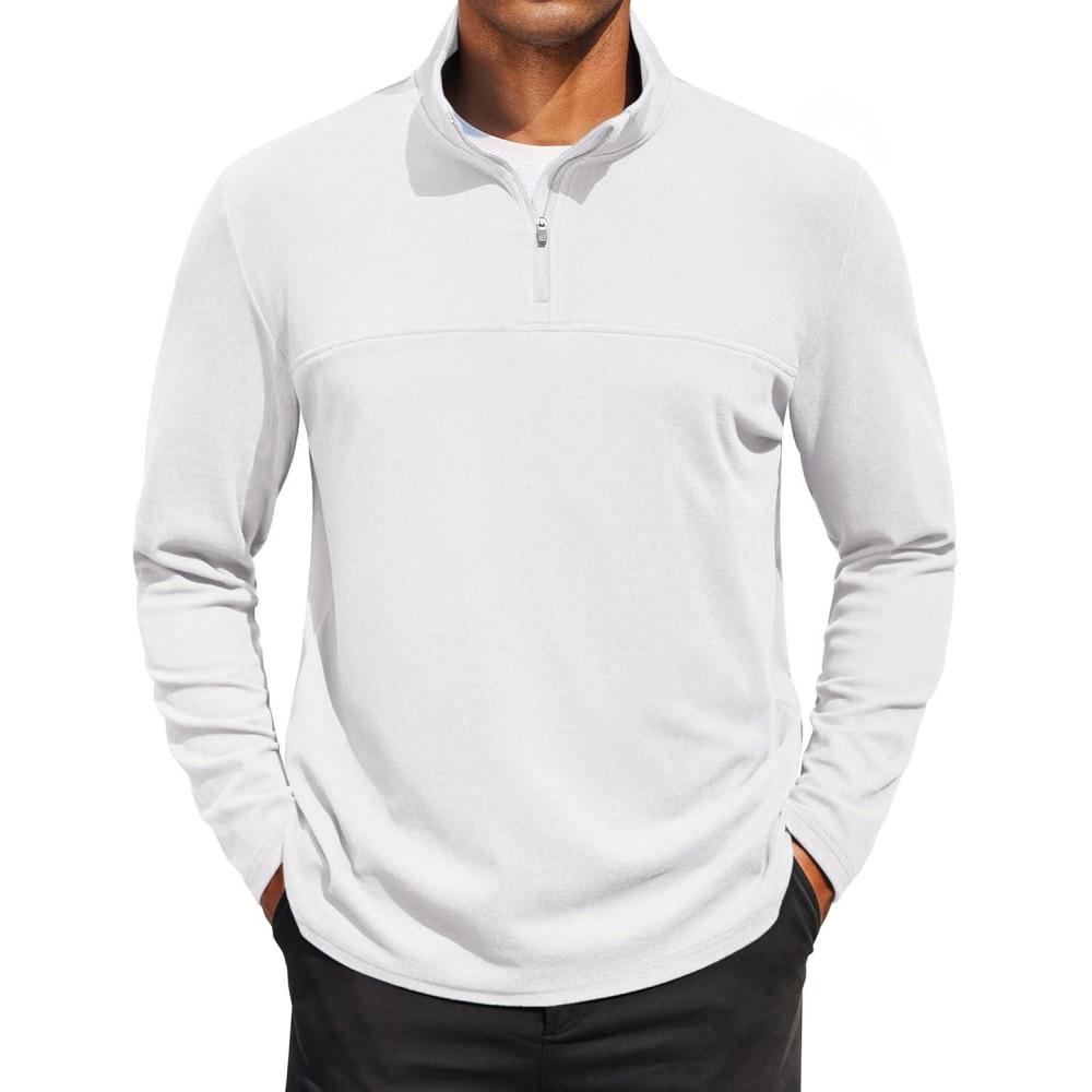 imageCOOFANDY Mens Quarter Zip Pullover Long Sleeve Mock Turtleneck Sweatshirts Thermal Workout Golf Polo ShirtWhite