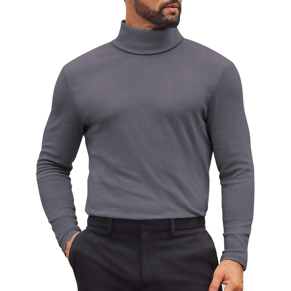 imageCOOFANDY Mens Turtleneck Shirts Slim Fit Shirt Tops Lightweight Pullover Thermal Sweater Casual Long Sleeve ShirtDark Grey