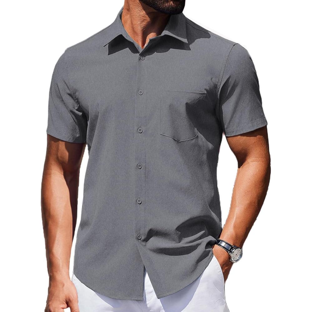 imageCOOFANDY Mens Wrinkle Free Shirts 2025 Short Sleeve Casual Button Down Summer Dress ShirtsDark Grey