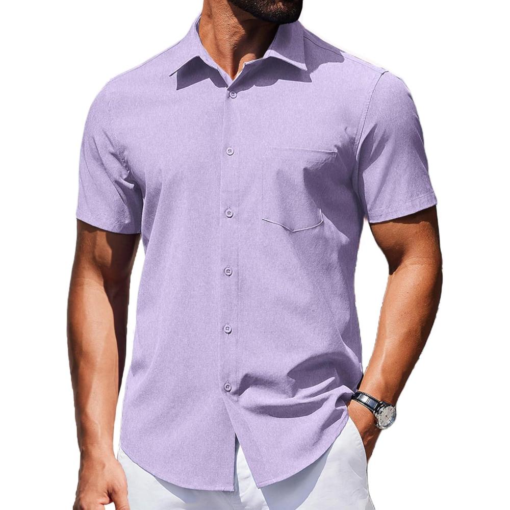 imageCOOFANDY Mens Wrinkle Free Shirts 2025 Short Sleeve Casual Button Down Summer Dress ShirtsLilac