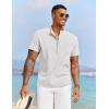 imageCOOFANDY Mens Casual Henley Shirt Short Sleeve Summer Beach Band Collar Shirt Hippie Henley TShirts with PocketAll White