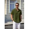 imageCOOFANDY Mens Casual Henley Shirt Short Sleeve Summer Beach Band Collar Shirt Hippie Henley TShirts with PocketArmy Green