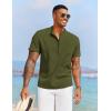 imageCOOFANDY Mens Casual Henley Shirt Short Sleeve Summer Beach Band Collar Shirt Hippie Henley TShirts with PocketArmy Green