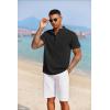 imageCOOFANDY Mens Casual Henley Shirt Short Sleeve Summer Beach Band Collar Shirt Hippie Henley TShirts with PocketBlack