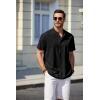imageCOOFANDY Mens Casual Henley Shirt Short Sleeve Summer Beach Band Collar Shirt Hippie Henley TShirts with PocketBlack