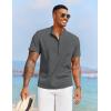 imageCOOFANDY Mens Casual Henley Shirt Short Sleeve Summer Beach Band Collar Shirt Hippie Henley TShirts with PocketDark Grey