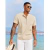 imageCOOFANDY Mens Casual Henley Shirt Short Sleeve Summer Beach Band Collar Shirt Hippie Henley TShirts with PocketKhaki