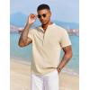 imageCOOFANDY Mens Casual Henley Shirt Short Sleeve Summer Beach Band Collar Shirt Hippie Henley TShirts with PocketKhaki