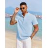 imageCOOFANDY Mens Casual Henley Shirt Short Sleeve Summer Beach Band Collar Shirt Hippie Henley TShirts with PocketLight Blue