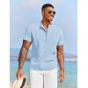 imageCOOFANDY Mens Casual Henley Shirt Short Sleeve Summer Beach Band Collar Shirt Hippie Henley TShirts with PocketLight Blue
