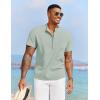 imageCOOFANDY Mens Casual Henley Shirt Short Sleeve Summer Beach Band Collar Shirt Hippie Henley TShirts with PocketLight Green