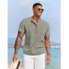imageCOOFANDY Mens Casual Henley Shirt Short Sleeve Summer Beach Band Collar Shirt Hippie Henley TShirts with PocketLight Grey