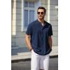 imageCOOFANDY Mens Casual Henley Shirt Short Sleeve Summer Beach Band Collar Shirt Hippie Henley TShirts with PocketNavy Blue