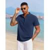 imageCOOFANDY Mens Casual Henley Shirt Short Sleeve Summer Beach Band Collar Shirt Hippie Henley TShirts with PocketNavy Blue