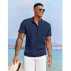 imageCOOFANDY Mens Casual Henley Shirt Short Sleeve Summer Beach Band Collar Shirt Hippie Henley TShirts with PocketNavy Blue