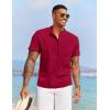 imageCOOFANDY Mens Casual Henley Shirt Short Sleeve Summer Beach Band Collar Shirt Hippie Henley TShirts with PocketRed