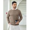 imageCOOFANDY Mens Crewneck Pullover Sweaters Business Casual Long Sleeve Slim Fit Sweater Chunky Cable Knit SweaterBrown