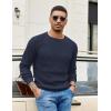 imageCOOFANDY Mens Crewneck Pullover Sweaters Business Casual Long Sleeve Slim Fit Sweater Chunky Cable Knit SweaterDark Bluenarrow Ribs