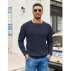 imageCOOFANDY Mens Crewneck Pullover Sweaters Business Casual Long Sleeve Slim Fit Sweater Chunky Cable Knit SweaterDark Bluenarrow Ribs