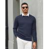 imageCOOFANDY Mens Crewneck Pullover Sweaters Business Casual Long Sleeve Slim Fit Sweater Chunky Cable Knit SweaterDark Bluenarrow Ribs