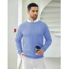 imageCOOFANDY Mens Crewneck Pullover Sweaters Business Casual Long Sleeve Slim Fit Sweater Chunky Cable Knit SweaterLight Blue