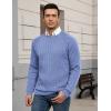 imageCOOFANDY Mens Crewneck Pullover Sweaters Business Casual Long Sleeve Slim Fit Sweater Chunky Cable Knit SweaterLight Blue