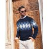 imageCOOFANDY Mens Crewneck Sweater Pullover Knit Sweater Lightweight Sweaters with Ribbing EdgeArgyle  Navy Blue