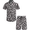 imageCOOFANDY Mens Hawaiian Matching Set Summer Beach 2 Piece Outfits Flower Button Down Shirts and Shorts Vacation OutfitsSilver Leopard Print