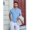 imageCOOFANDY Mens Henley Shirts Short Sleeve Collarless Button TShirt Fashion Casual Basic Tee TopsLight Blue