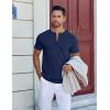 imageCOOFANDY Mens Henley Shirts Short Sleeve Collarless Button TShirt Fashion Casual Basic Tee TopsNavy Blue