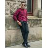 imageCOOFANDY Mens Henley Sweater Long Sleeve Quarter Button Sweaters Casual Knit Pullover SweaterWine Red