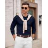 imageCOOFANDY Mens Knit Polo Sweater Long Sleeve Casual Golf Polo Lightweight Dress Button Collar Pullover SweatersNavy Blue
