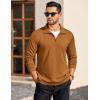 imageCOOFANDY Mens Quarter Zip Pullover Long Sleeve Casual 14 Zip Sweatshirt Lightweight Solid Mock Neck Sweater PoloLight Brown