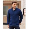 imageCOOFANDY Mens Quarter Zip Pullover Long Sleeve Waffle Quilted Sweatshirt Casual Polo Sweaters with PocketDark Blue