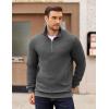 imageCOOFANDY Mens Quarter Zip Pullover Long Sleeve Waffle Quilted Sweatshirt Casual Polo Sweaters with PocketDark Grey