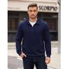 imageCOOFANDY Mens Quarter Zip Pullover Long Sleeve Waffle Quilted Sweatshirt Casual Polo Sweaters with PocketDeep Blue