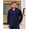 imageCOOFANDY Mens Quarter Zip Pullover Long Sleeve Waffle Quilted Sweatshirt Casual Polo Sweaters with PocketDeep Blue