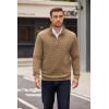 imageCOOFANDY Mens Quarter Zip Pullover Long Sleeve Waffle Quilted Sweatshirt Casual Polo Sweaters with PocketKhaki