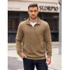 imageCOOFANDY Mens Quarter Zip Pullover Long Sleeve Waffle Quilted Sweatshirt Casual Polo Sweaters with PocketKhaki