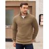 imageCOOFANDY Mens Quarter Zip Pullover Long Sleeve Waffle Quilted Sweatshirt Casual Polo Sweaters with PocketKhaki