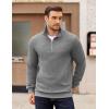 imageCOOFANDY Mens Quarter Zip Pullover Long Sleeve Waffle Quilted Sweatshirt Casual Polo Sweaters with PocketLight Grey